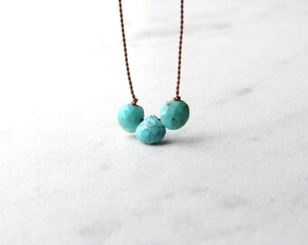 Hand-knotted floating turquoise coin stone necklace