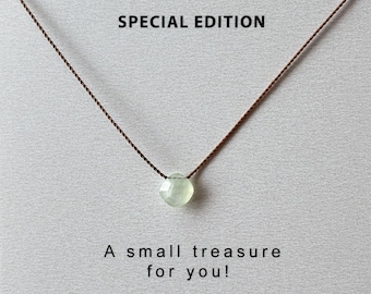 Prehnite Gemstone Necklace, Small Green Crystal Necklace, Floating Stone Necklace, Soulsilk Jewelry for Her
