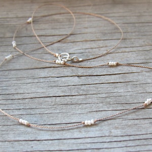 Hand Knotted Pearl Necklace: Sterling Silver Clasp, Dainty Seed Pearls