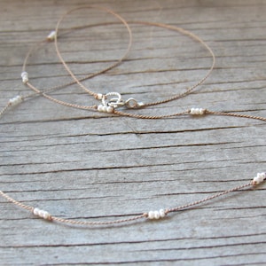 tiny seed FRESHWATER PEARL silk cord necklace hand knotted June birthstone bridesmaid bride dainty delicate