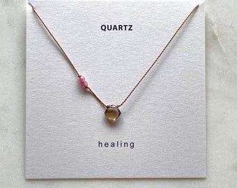 Smoky Quartz and Pink Ruby Necklace for Healing, Crystal Intension Necklace, Small Yoga Necklace with Gemstones, Soulsilk jewelry for Her
