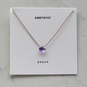 Amethyst Necklace Peace, February birthstone necklace, purple crystal necklace, gemstone necklace, nylon cord necklace image 5