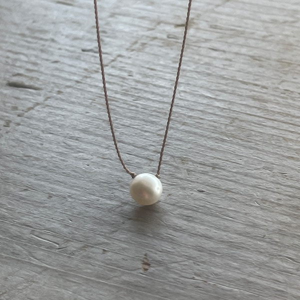 Freshwater Pearl Necklace, Protection, Good Luck, Wealth, floating pearl necklace, Soulsilk