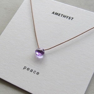 Amethyst Necklace Peace, February birthstone necklace, purple crystal necklace, gemstone necklace, nylon cord necklace image 4