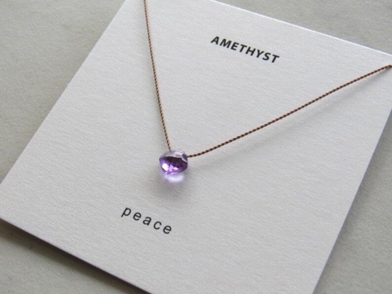 Amethyst Necklace Peace, February birthstone necklace, purple crystal necklace, gemstone necklace, nylon cord necklace image 4