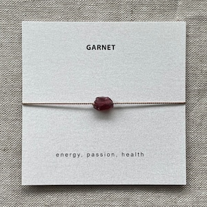 RAW Garnet Bracelet Red Energy Passion Health  Crystal Bracelet Rough Gemstone Bracelet January Birthstone Adjustable Yoga Bracelet