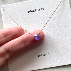 Amethyst Necklace Peace, February birthstone necklace, purple crystal necklace, gemstone necklace, nylon cord necklace image 3