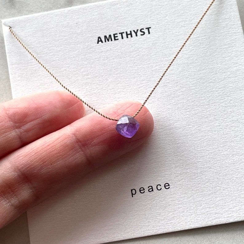 Amethyst Necklace Peace, February birthstone necklace, purple crystal necklace, gemstone necklace, nylon cord necklace image 3