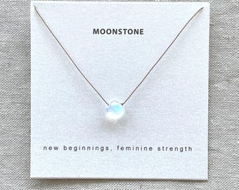 Rainbow Moonstone Necklace: Sterling Silver, June Birthstone