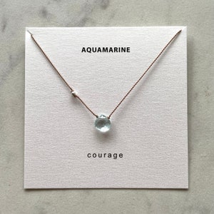 Aquamarine Necklace- Courage, March Birthstone necklace, floating stone necklace, minimalist blue gemstone necklace, Soulsilk