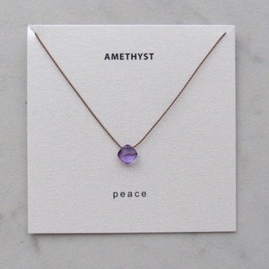 Pink Amethyst Necklace- Peace, February birthstone necklace, purple crystal necklace, gemstone necklace, nylon cord necklace, Soulsilk