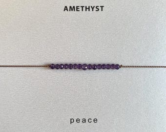 Amethyst Bracelet, for Protection, Purple Gemstone, adjustable, nylon cord, healing, yoga, February birthstone, minimalist, Soulsilk