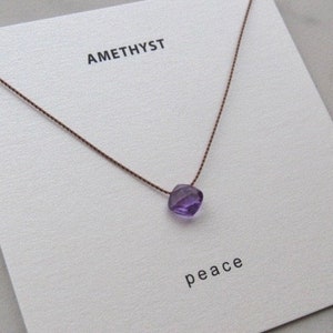 Amethyst Necklace Peace, February birthstone necklace, purple crystal necklace, gemstone necklace, nylon cord necklace image 7