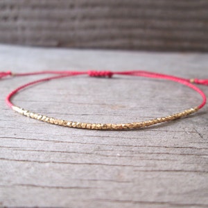 delicate GOLD NUGGET beaded bracelet on a silk cord Karen Hill Tribe friendship adjustable knot