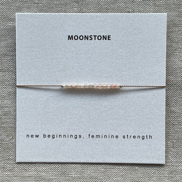 Peach Moonstone Bracelet, Delicate beaded bracelet, dainty gemstone bracelet, June Birthstone bracelet, adjustable nylon cord bracelet