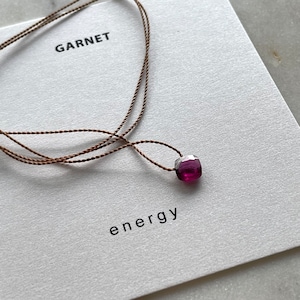 Garnet Necklace- Energy, minimalist gemstone necklace, January birthstone necklace, soulsilk, small gem on a cord, wish necklace