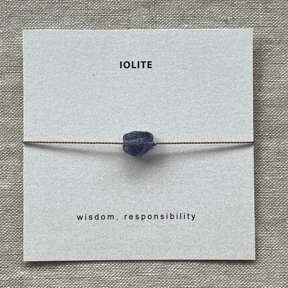 Raw Iolite Crystal Bracelet: Adjustable Nylon Cord, September Birthstone