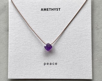 Amethyst Necklace- Peace, February birthstone necklace, purple crystal necklace, gemstone necklace, nylon cord necklace