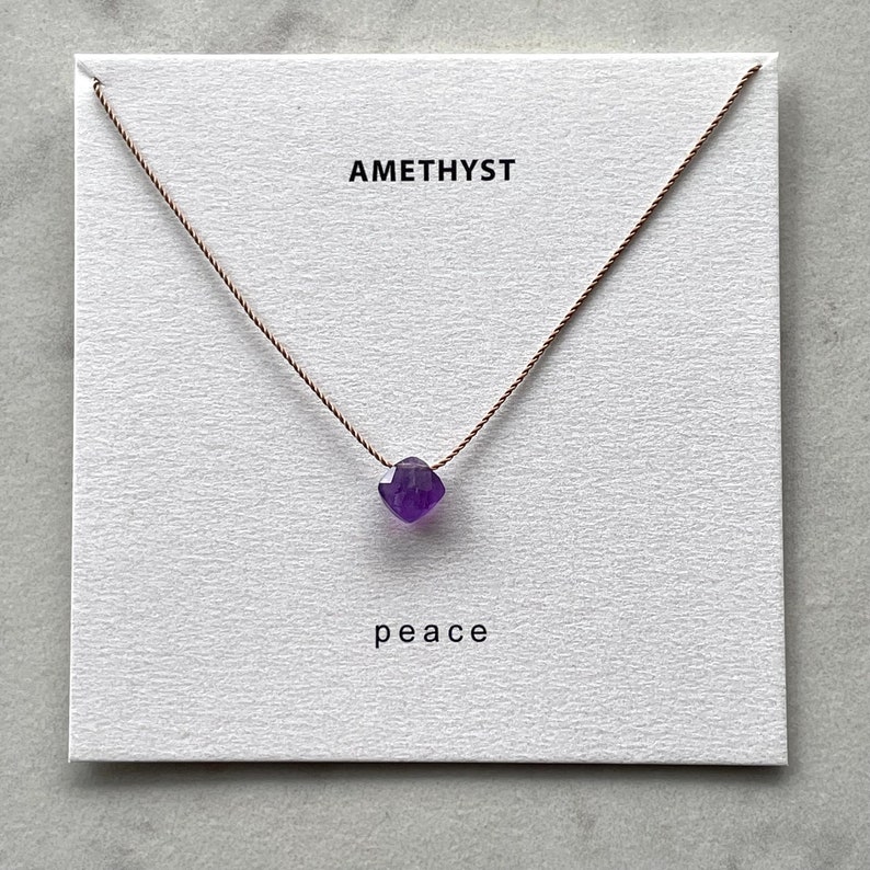 Amethyst Necklace Peace, February birthstone necklace, purple crystal necklace, gemstone necklace, nylon cord necklace image 1