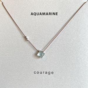Aquamarine Necklace- Courage, March Birthstone necklace, floating stone necklace, minimalist blue gemstone necklace, Soulsilk