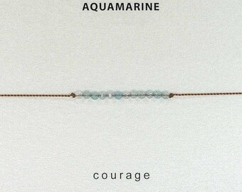 Aquamarine Courage Bracelet, March Birthstone bracelet, dainty beaded crystal bracelet, delicate intention Bracelet, Soulsilk