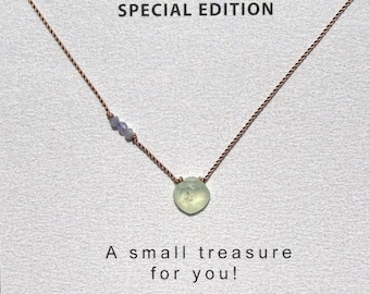 Prehnite and Tanzanite Necklace, Delicate Crystal Necklace, Hand Knotted Gemstone Necklace, Soulsilk