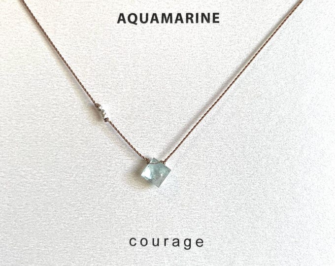 Minimalist Aquamarine Necklace: Sterling Silver, March Birthstone