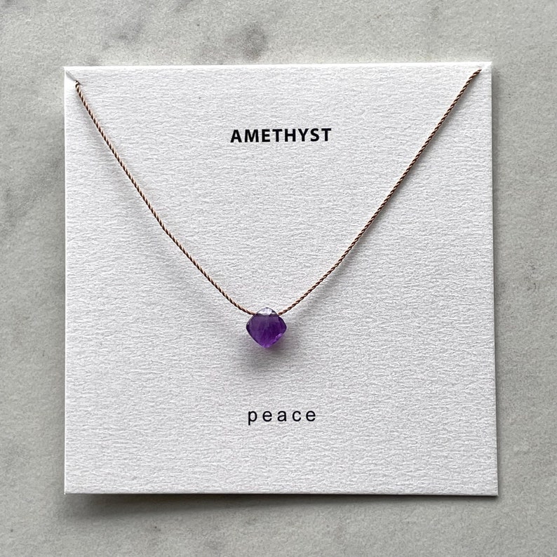 Amethyst Necklace Peace, February birthstone necklace, purple crystal necklace, gemstone necklace, nylon cord necklace image 8