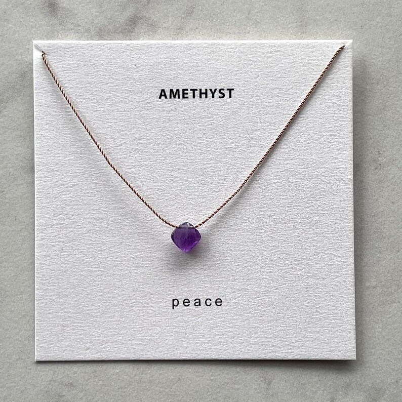 Amethyst Necklace Peace, February birthstone necklace, purple crystal necklace, gemstone necklace, nylon cord necklace image 9