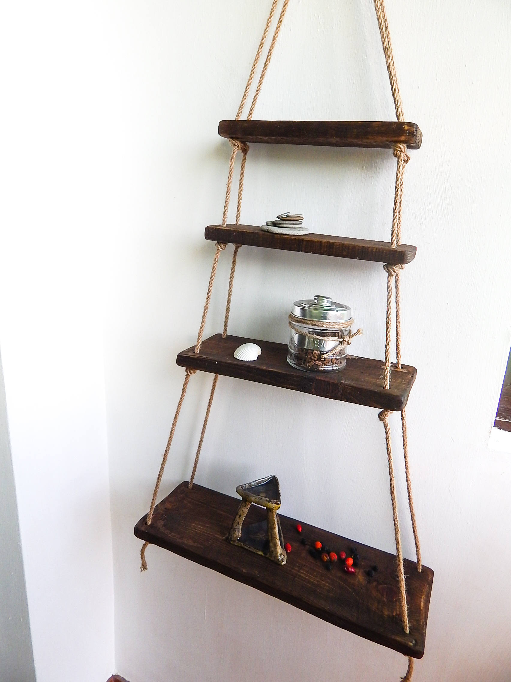 Four Pieces Reclaimed Wood Hanging Shelves Rustic Wood Decor Etsy