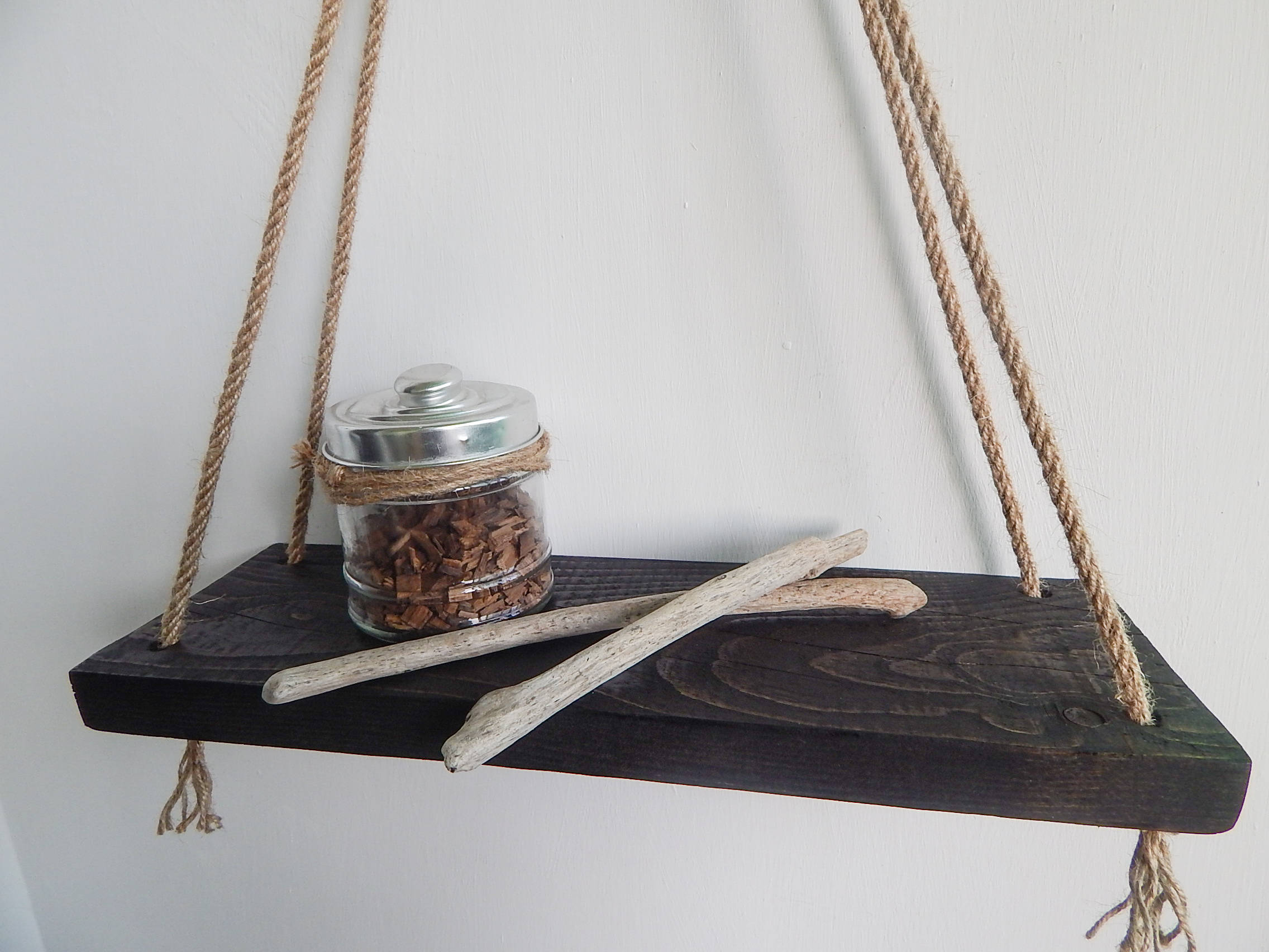 Natural Wood Hanging Shelves Floating ShelfBlack Reclaimed Etsy