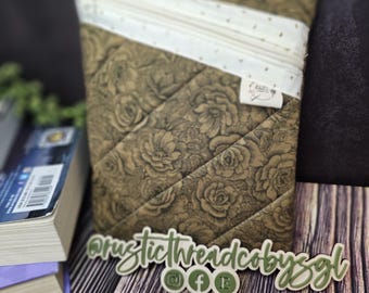 Funda para Kindle con diseño de rosas: acolchada, con cremallera y forro dorado