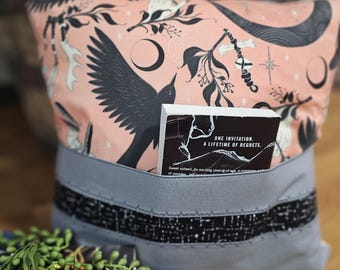 Witchcore Crow Book Pillow – Spooky “Sit for a Spell” Design