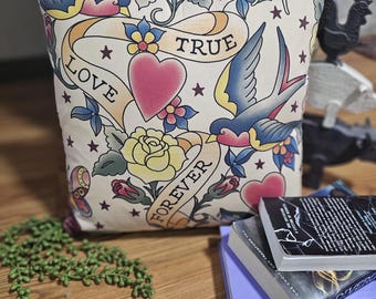 Traditional Flash Tattoo Book Pillow – 16x16 Reading Cushion