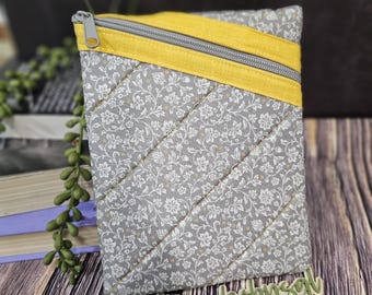 Funda floral gris para Kindle Paperwhite – Acolchada y con cremallera / Funda con detalles en amarillo