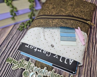 Neutral Rose Book Sleeve | Padded 9x7 Book Pouch with Zipper Pocket