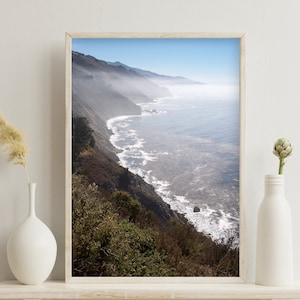 Foggy Southern California Ocean Fine Art Print | Scenic Beach Photos | California Shore Line Art Printable | Crashing Waves On Rocky Shore