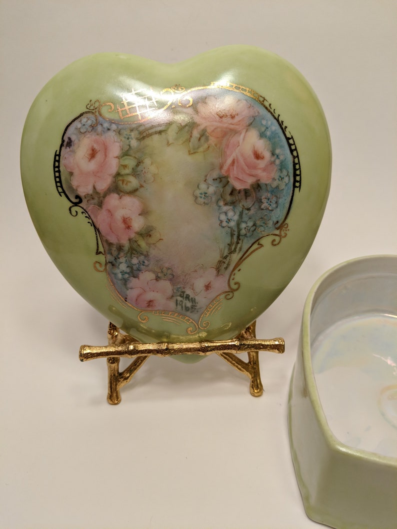 Jewell Rexroate Harlan Original 1965 Vtg Hand Painted Heart Shaped Trinket Jewelry Box