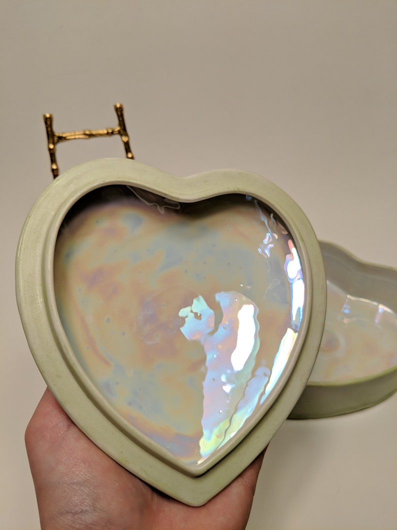 Jewell Rexroate Harlan Original 1965 Vtg Hand Painted Heart Shaped Trinket Jewelry Box