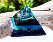 Violet Flame Orgone Pyramid Alchemist Crystal Pyramid Amethyst, Malachite and Shungite Pyramid