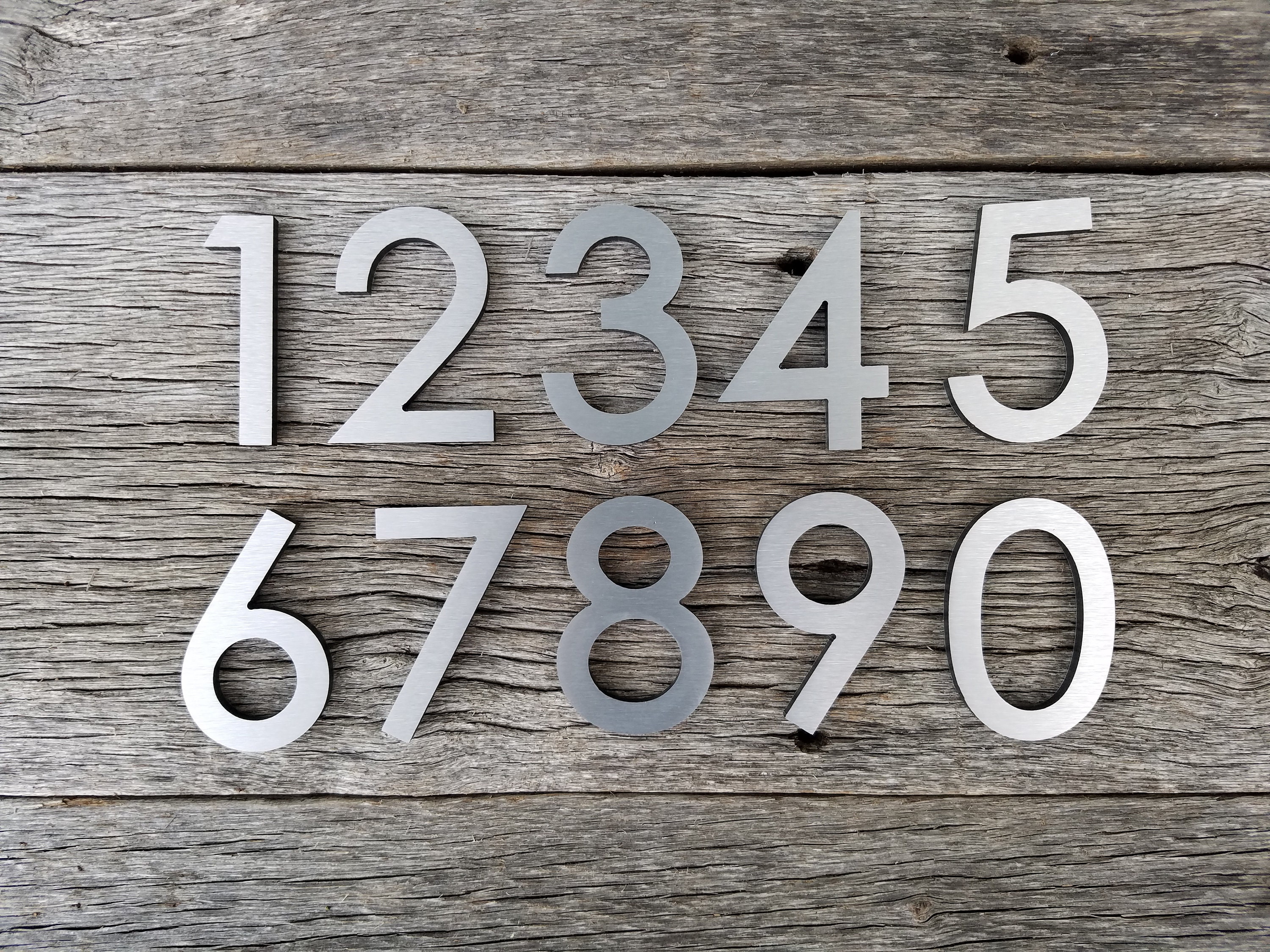 3 Modern House Numbers Letters Brushed Aluminum Stud