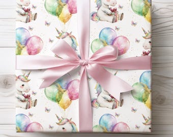 Balloons and Blessings, Birthday Unicorn Wrapping Paper