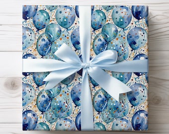Blue Balloon Celebration Wrapping Paper, Artistic Gift Wrap