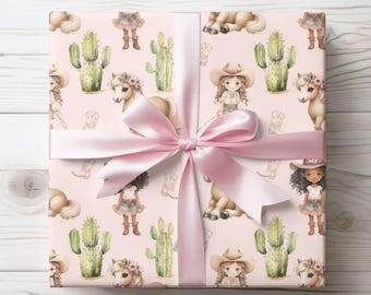 Pink Cowgirl Wrapping Paper: Western Birthday Party Gift Wrap