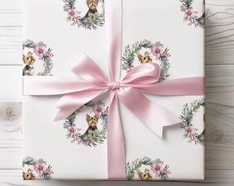 Paw-liday Wreaths and Wags, Yorkie Christmas Wrapping Paper