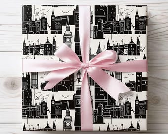 Chic Black & White Cityscape Wrapping Paper