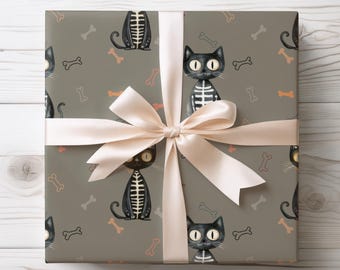Bone to Be Wild, Papel de regalo de Halloween con gato esqueleto