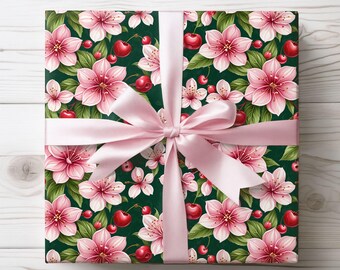 Pink Cherry Floral Wrapping Paper