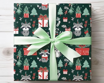 Papier cadeau Noël raton laveur