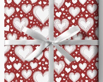 Romantic White and Red Heart Wrapping Papers